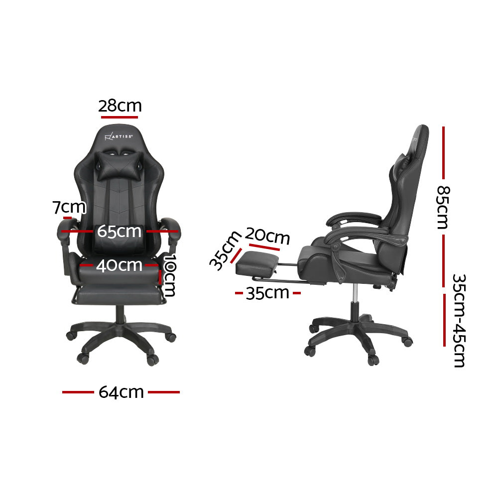 Artiss 6 Point Massage Gaming Office Chair 7 LED Footrest Black - VogueDecor.au