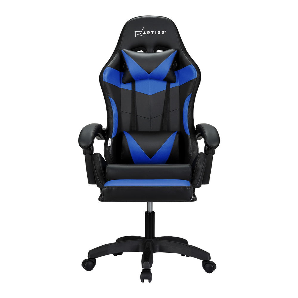 Artiss 6 Point Massage Gaming Office Chair 7 LED Footrest Blue - VogueDecor.au