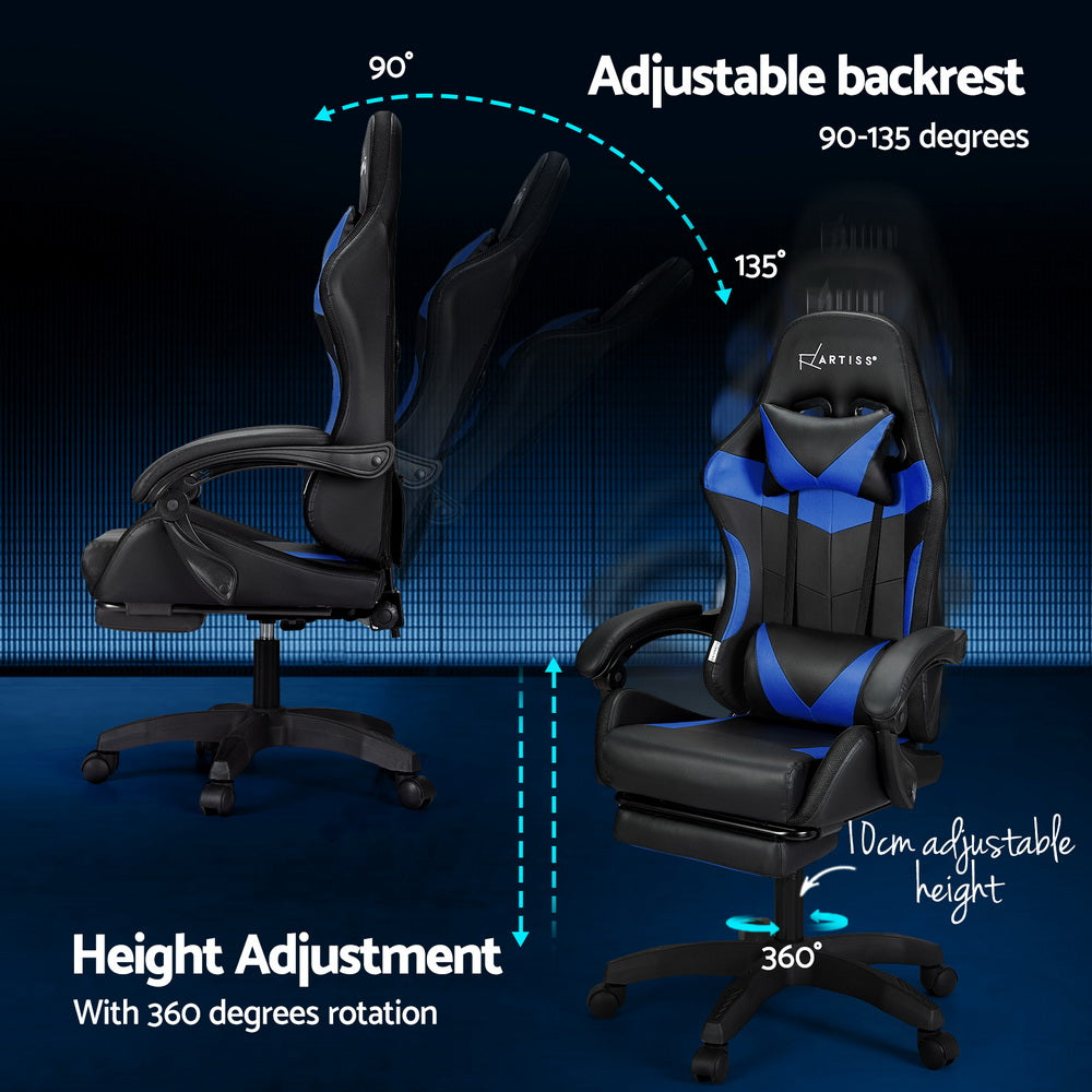 Artiss 6 Point Massage Gaming Office Chair 7 LED Footrest Blue - VogueDecor.au