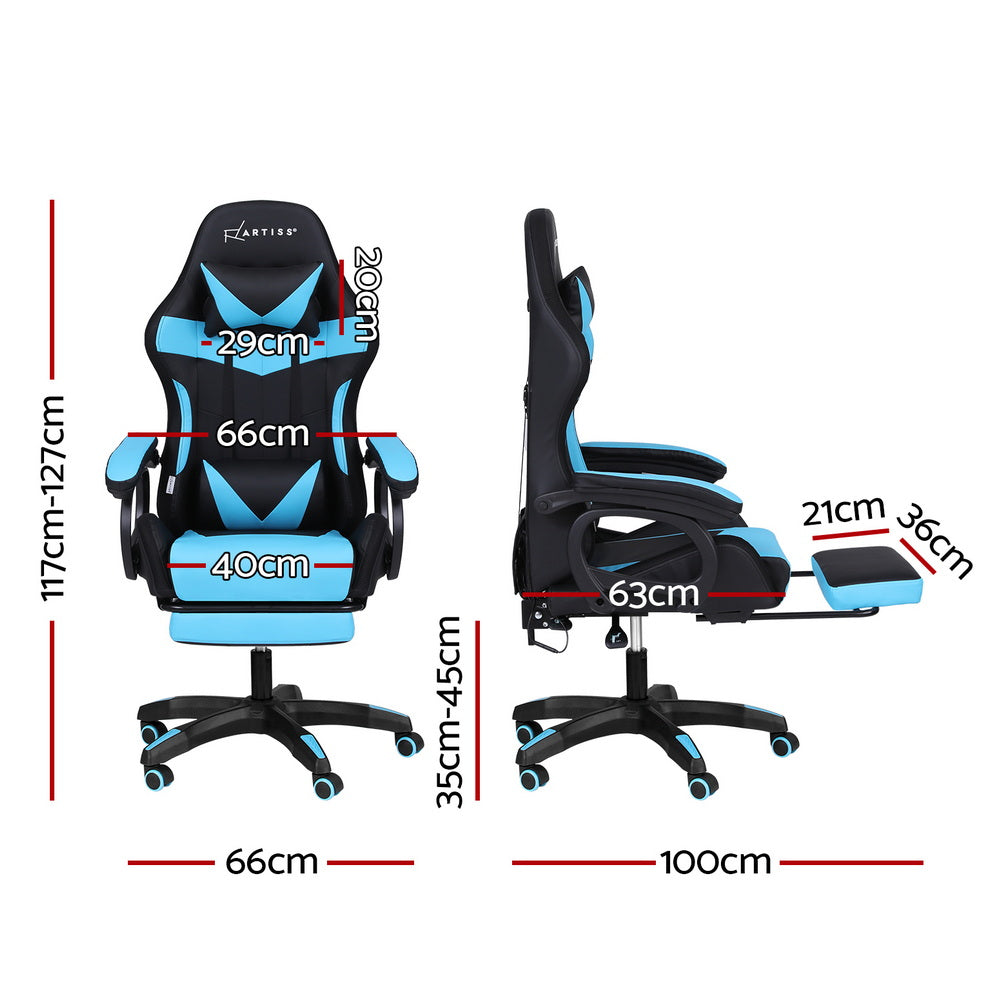 Artiss Gaming Office Chair 12 RGB LED Massage Computer Work Seat Footrest Cyan - VogueDecor.au