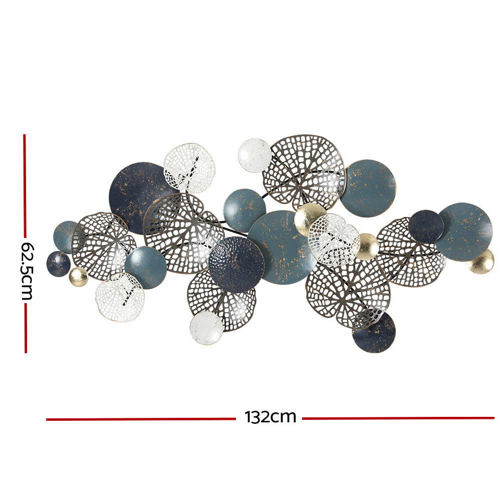 Artiss Metal Wall Art Hanging Sculpture 132cm Home Decor Leaf Circles Blue - VogueDecor.au