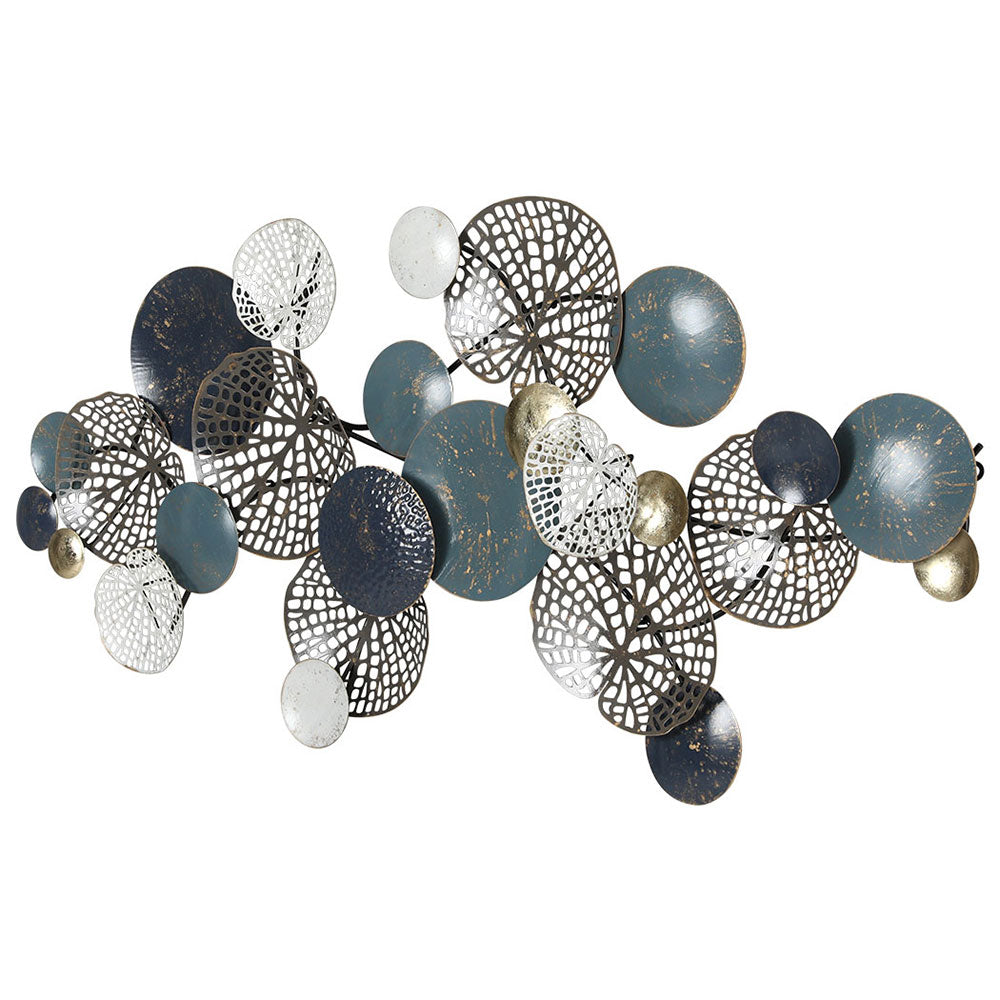 Artiss Metal Wall Art Hanging Sculpture 132cm Home Decor Leaf Circles Blue - VogueDecor.au