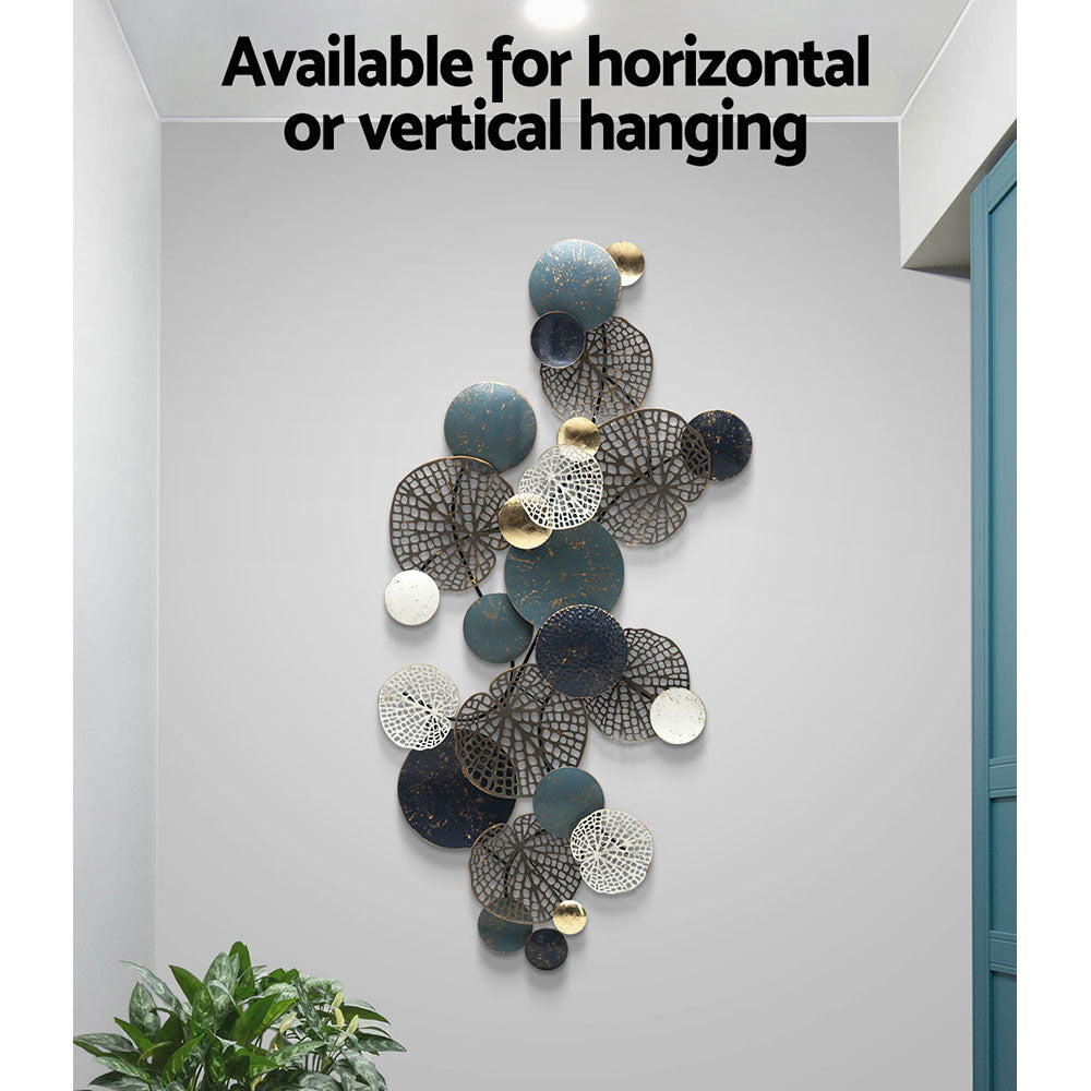 Artiss Metal Wall Art Hanging Sculpture 132cm Home Decor Leaf Circles Blue - VogueDecor.au