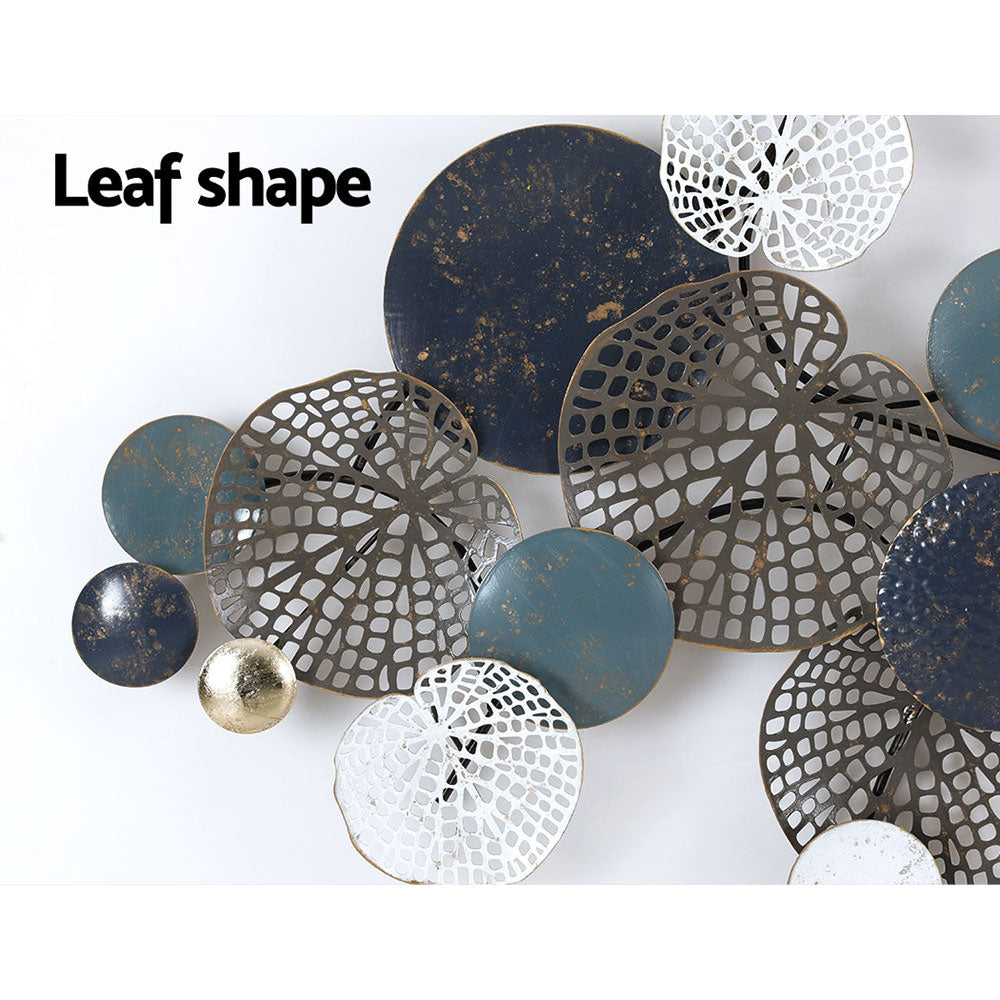 Artiss Metal Wall Art Hanging Sculpture 132cm Home Decor Leaf Circles Blue - VogueDecor.au