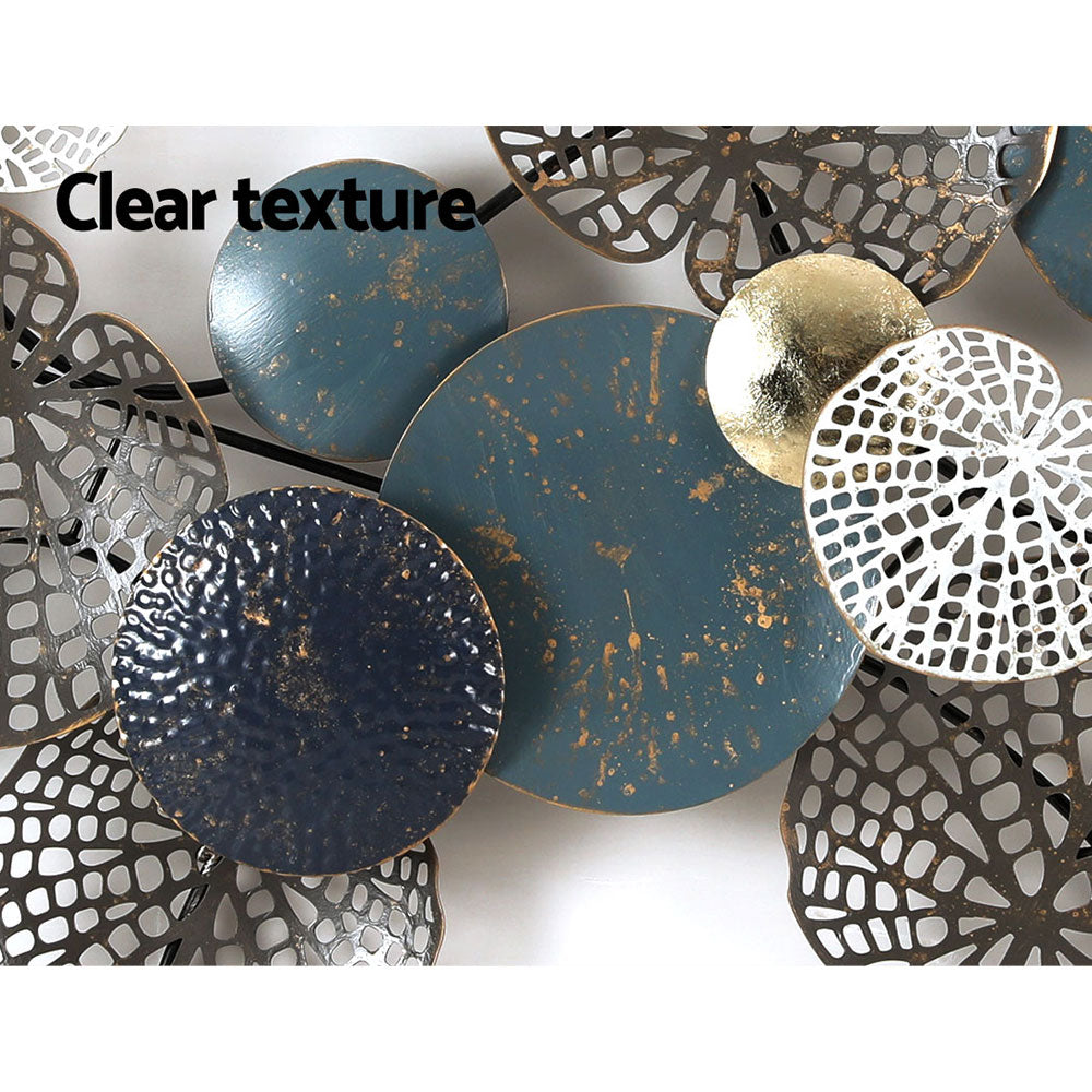 Artiss Metal Wall Art Hanging Sculpture 132cm Home Decor Leaf Circles Blue - VogueDecor.au