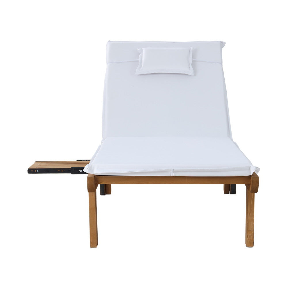 Gardeon 2x Sun Lounge Wooden Lounger Outdoor Furniture Day Bed Wheel Patio White - VogueDecor.au