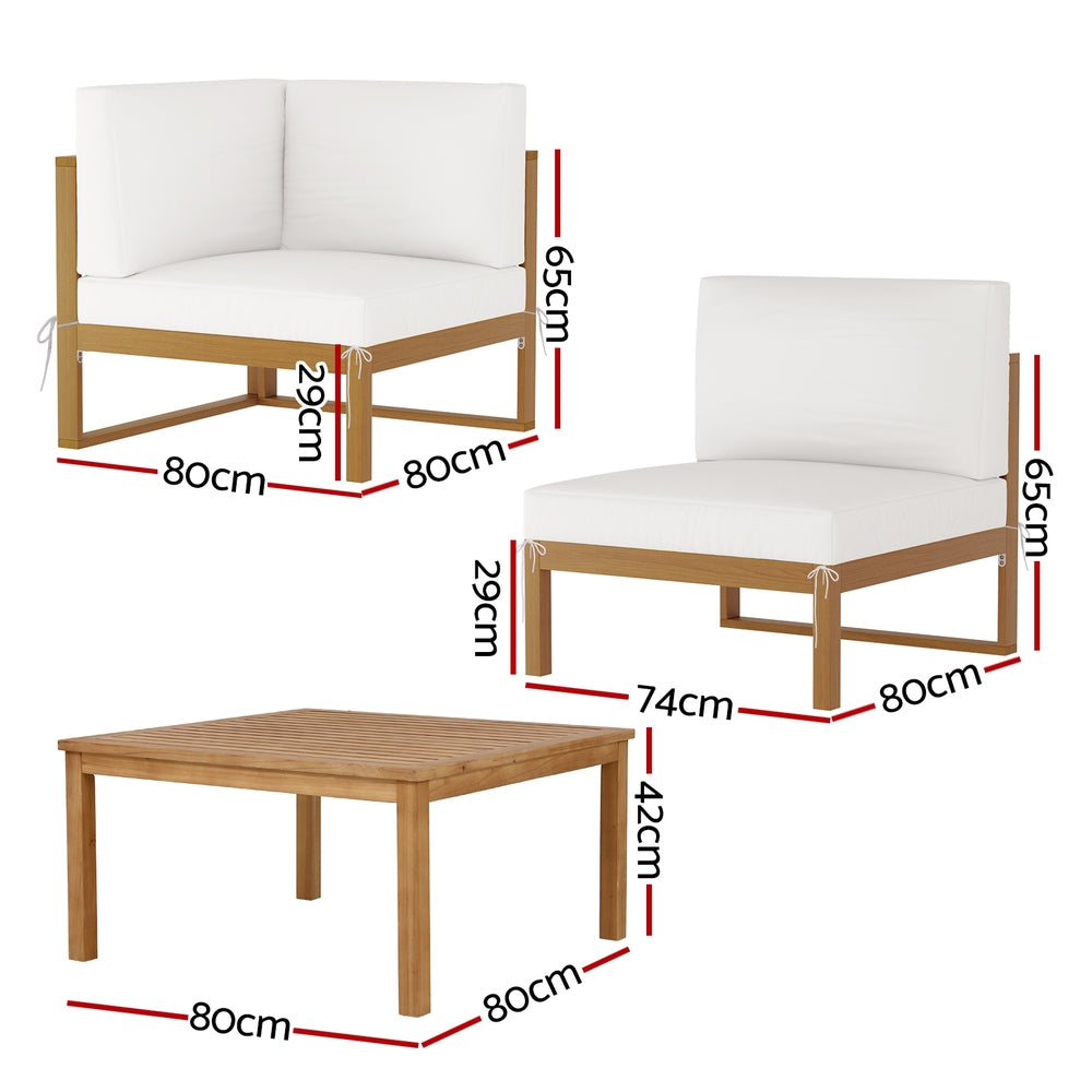 Gardeon 4-Seater Outdoor Sofa Set Wooden Lounge Setting 5PCS - VogueDecor.au