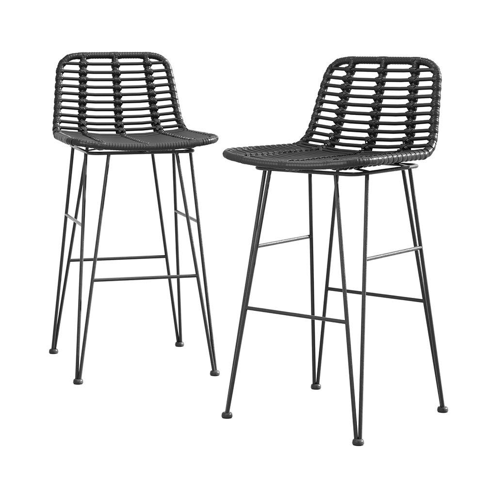 Gardeon 2x Outdoor Bar Stools Rattan Black - VogueDecor.au