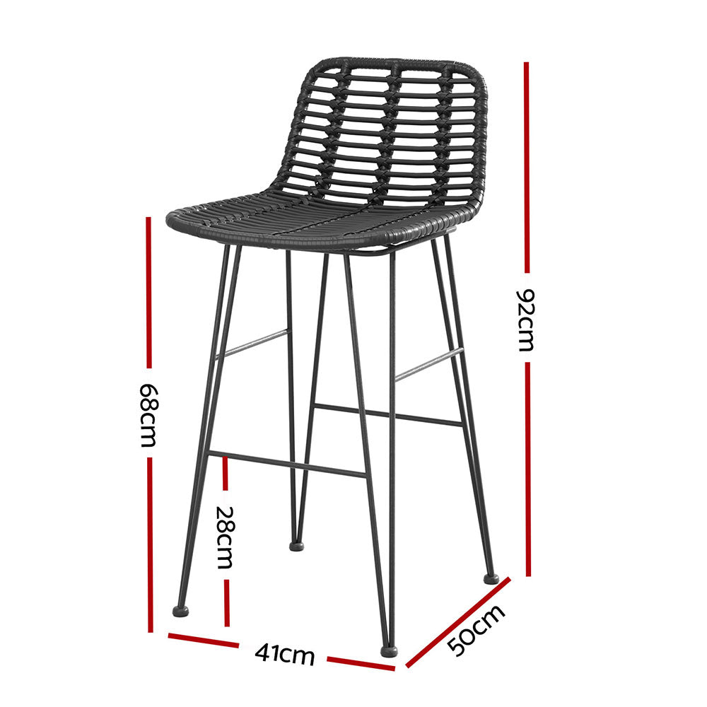 Gardeon 2x Outdoor Bar Stools Rattan Black - VogueDecor.au