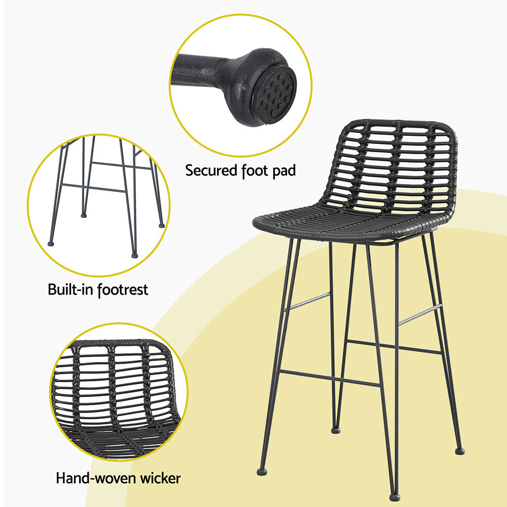 Gardeon 2x Outdoor Bar Stools Rattan Black - VogueDecor.au
