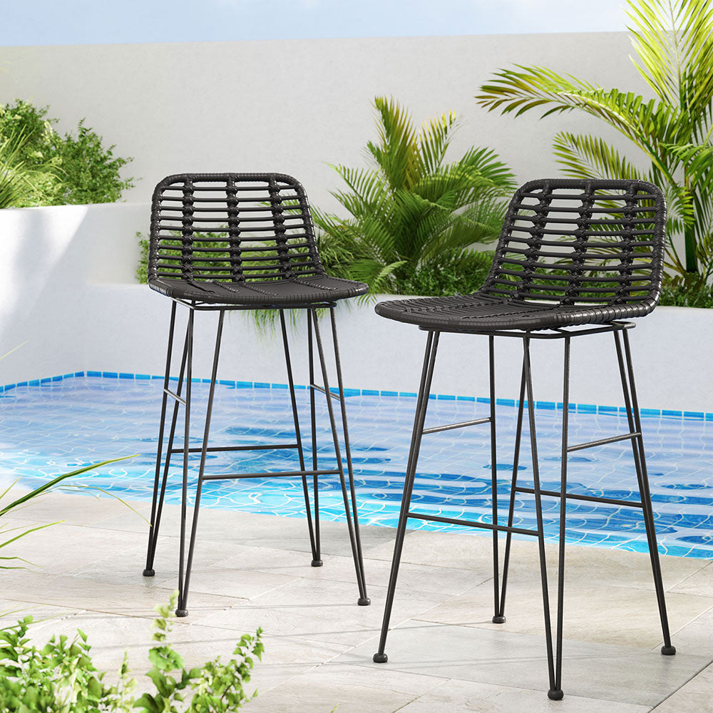 Gardeon 2x Outdoor Bar Stools Rattan Black - VogueDecor.au