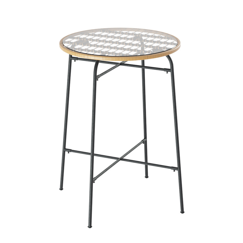 Gardeon Outdoor Bar Table Wicker Dining Bistro Patio Balcony Glass Table Steel - VogueDecor.au