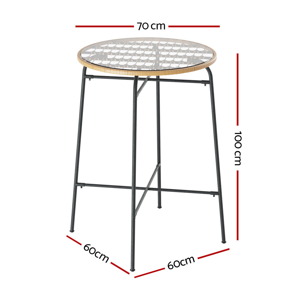 Gardeon Outdoor Bar Table Wicker Dining Bistro Patio Balcony Glass Table Steel - VogueDecor.au