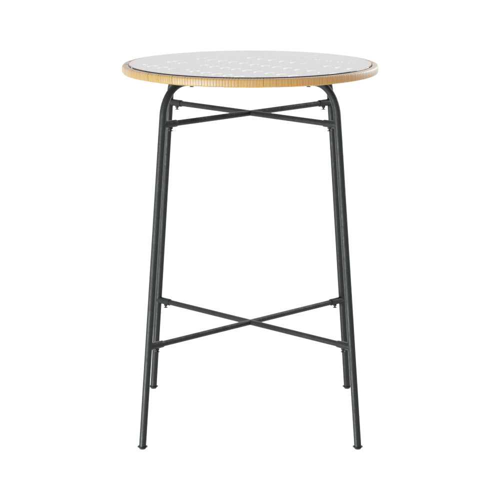Gardeon Outdoor Bar Table Wicker Dining Bistro Patio Balcony Glass Table Steel - VogueDecor.au
