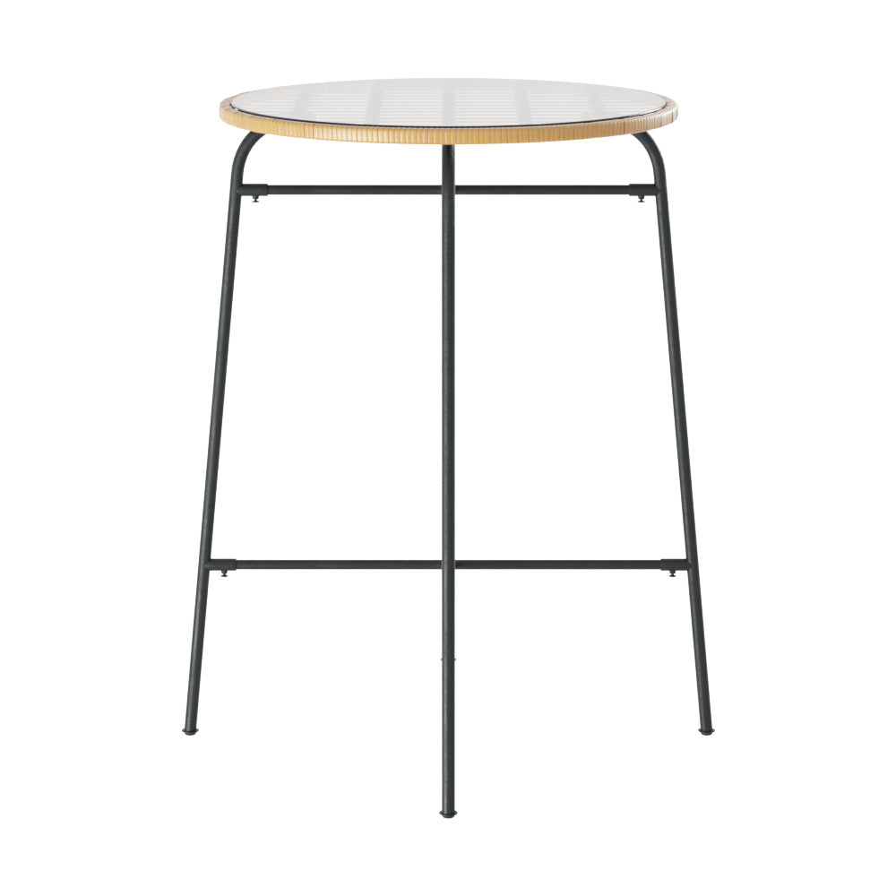 Gardeon Outdoor Bar Table Wicker Dining Bistro Patio Balcony Glass Table Steel - VogueDecor.au