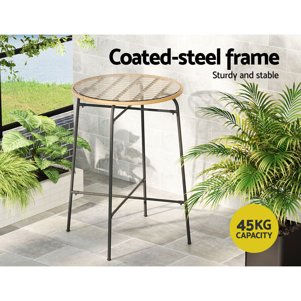 Gardeon Outdoor Bar Table Wicker Dining Bistro Patio Balcony Glass Table Steel - VogueDecor.au