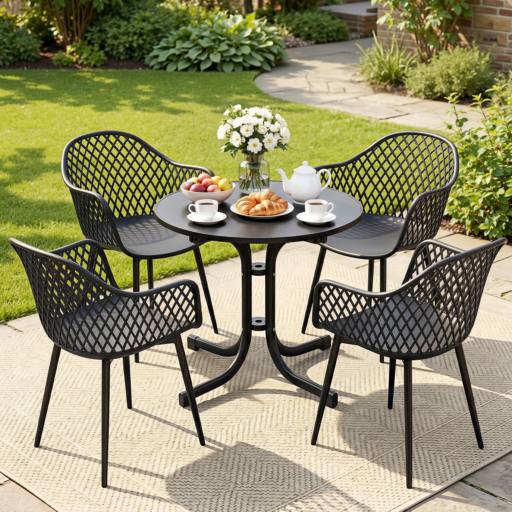 Gardeon 5PCS Outdoor Dining Set Table and Chairs Patio Furniture Garden Diamond Black