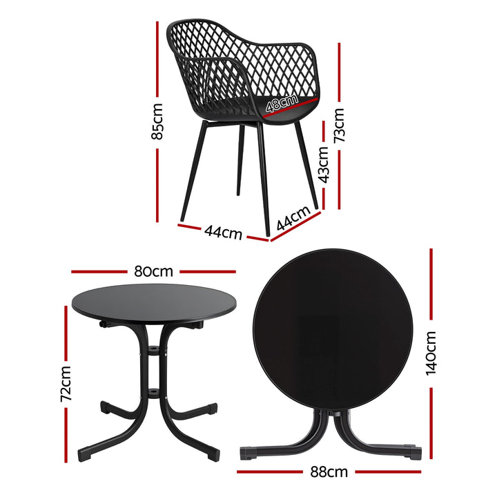 Gardeon 5PCS Outdoor Dining Set Table and Chairs Patio Furniture Garden Diamond Black