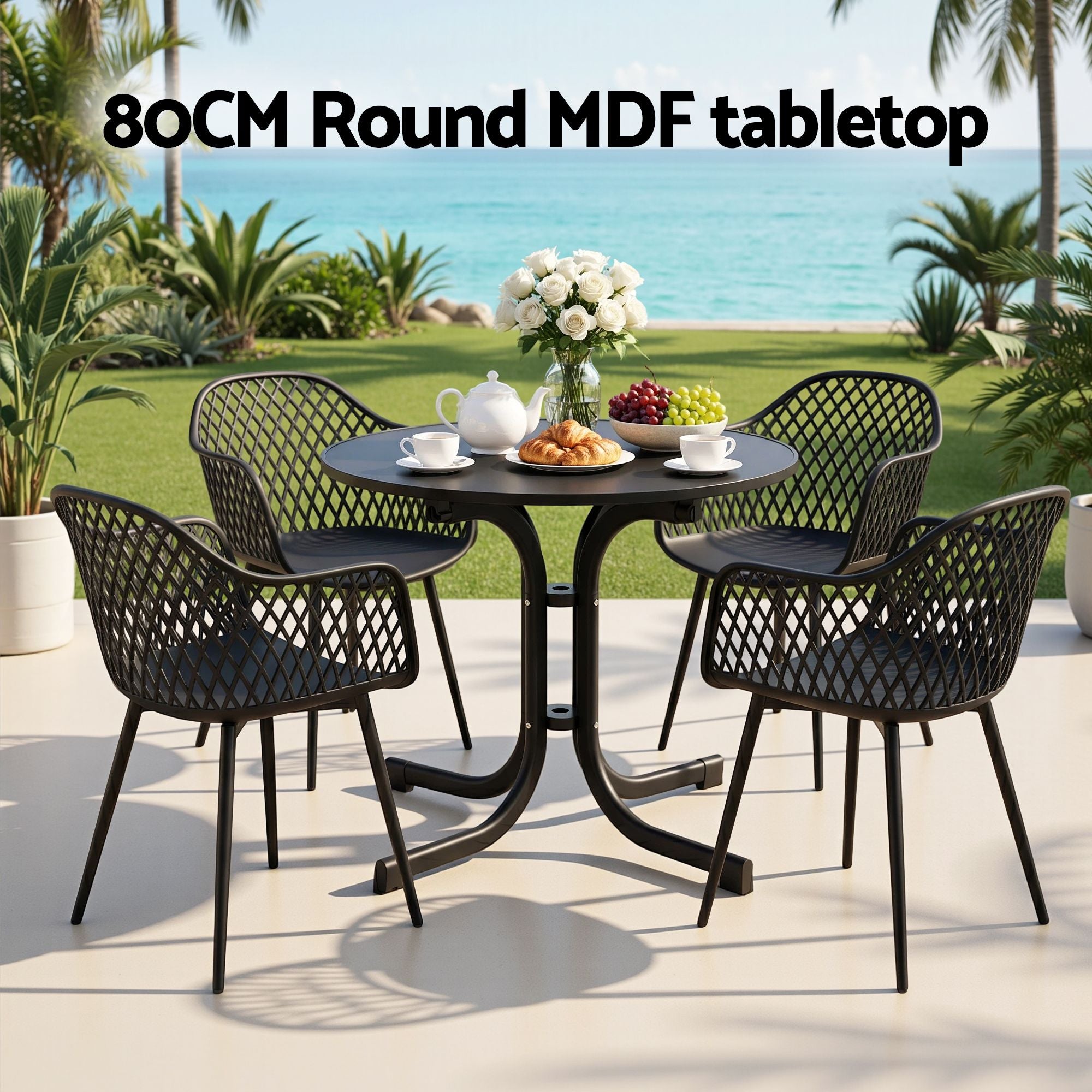Gardeon 5PCS Outdoor Dining Set Table and Chairs Patio Furniture Garden Diamond Black