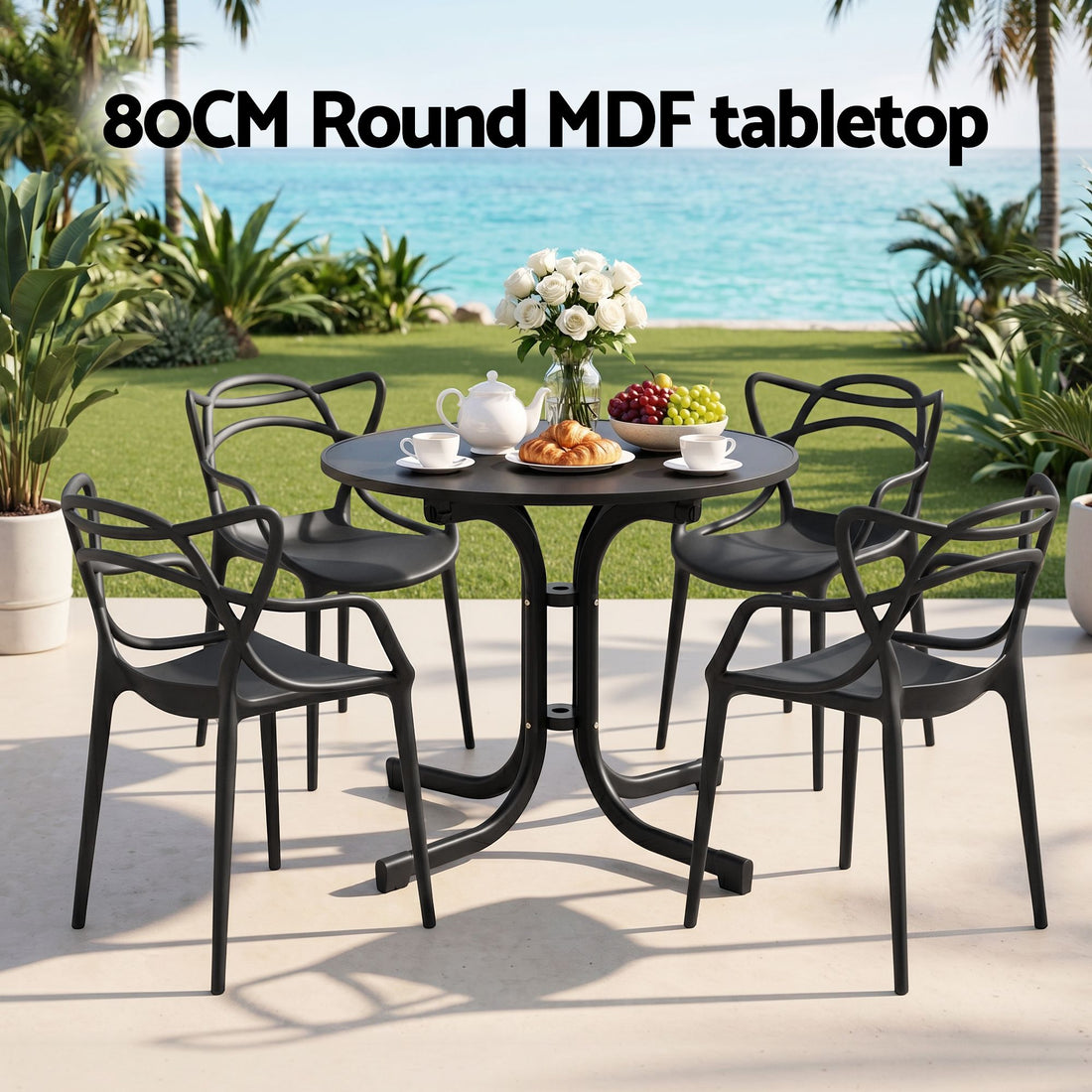 Gardeon 5PCS Outdoor Dining Set Table and Chairs Garden Patio Furniture Entwine Black
