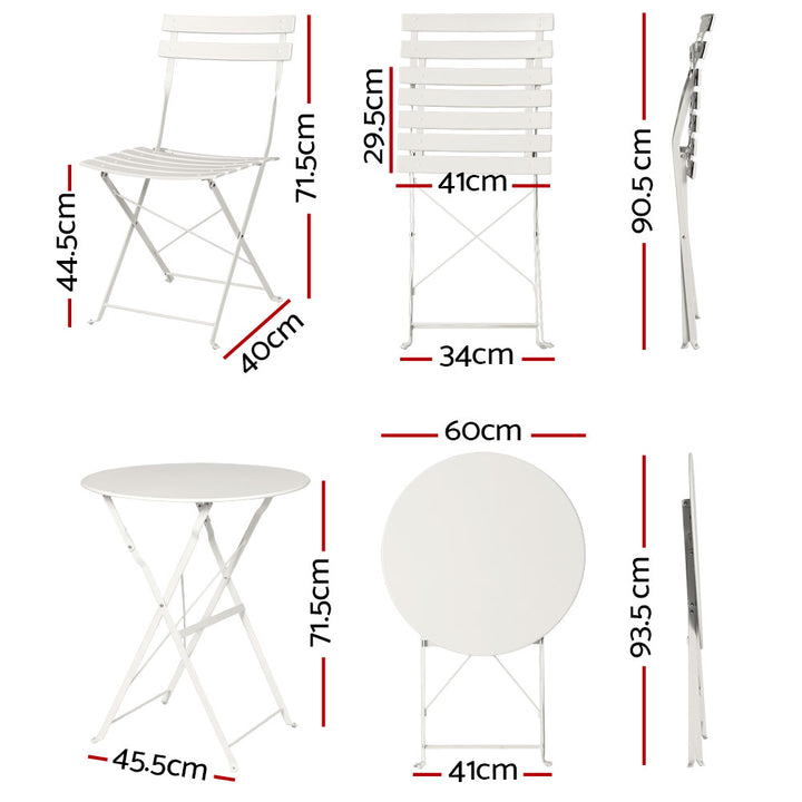 Gardeon 3PC Outdoor Bistro Set Steel Table and Chairs Patio Furniture White - VogueDecor.au