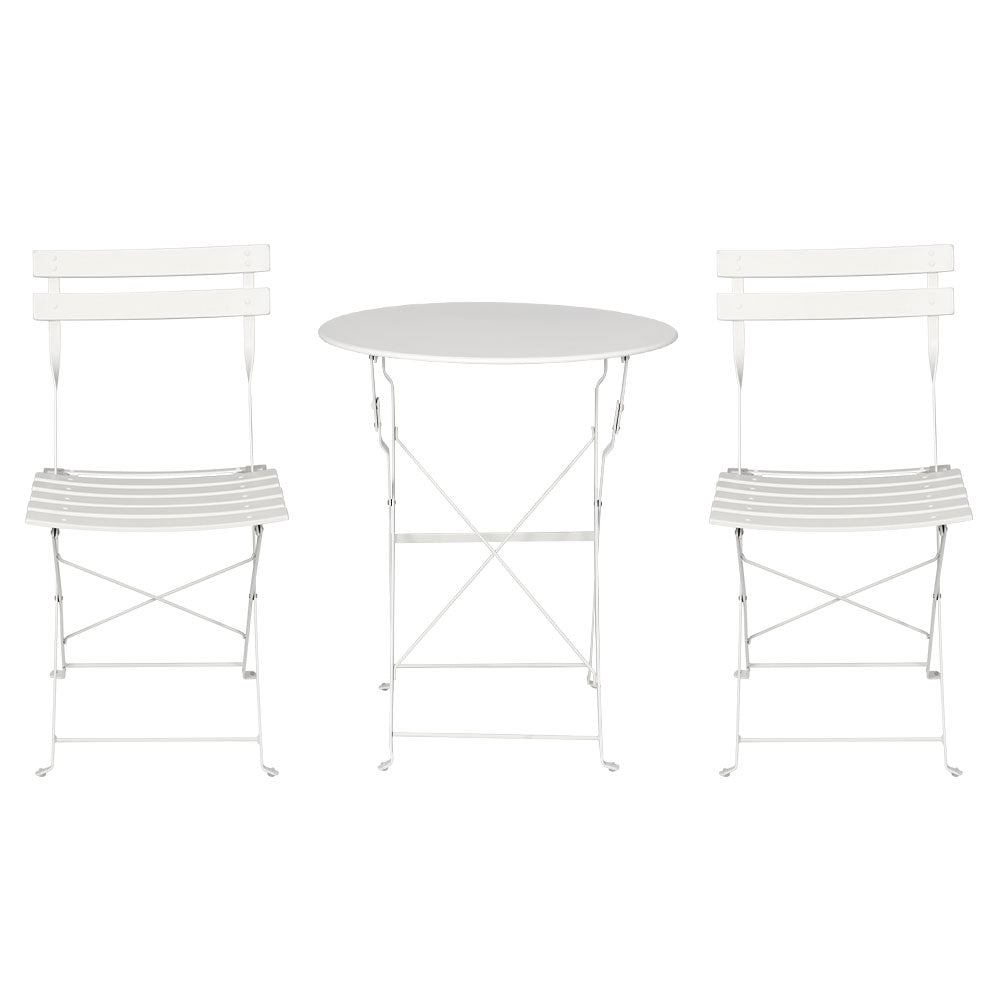 Gardeon 3PC Outdoor Bistro Set Steel Table and Chairs Patio Furniture White - VogueDecor.au