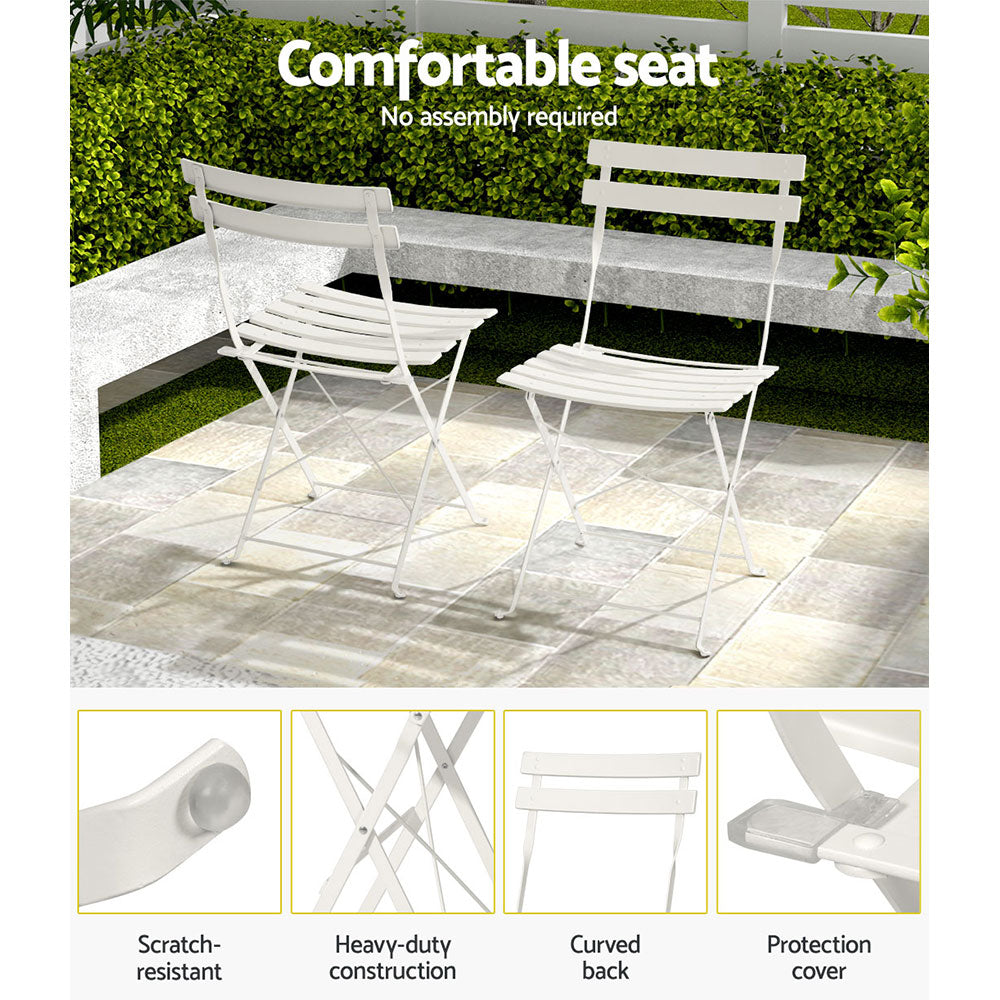 Gardeon 3PC Outdoor Bistro Set Steel Table and Chairs Patio Furniture White - VogueDecor.au