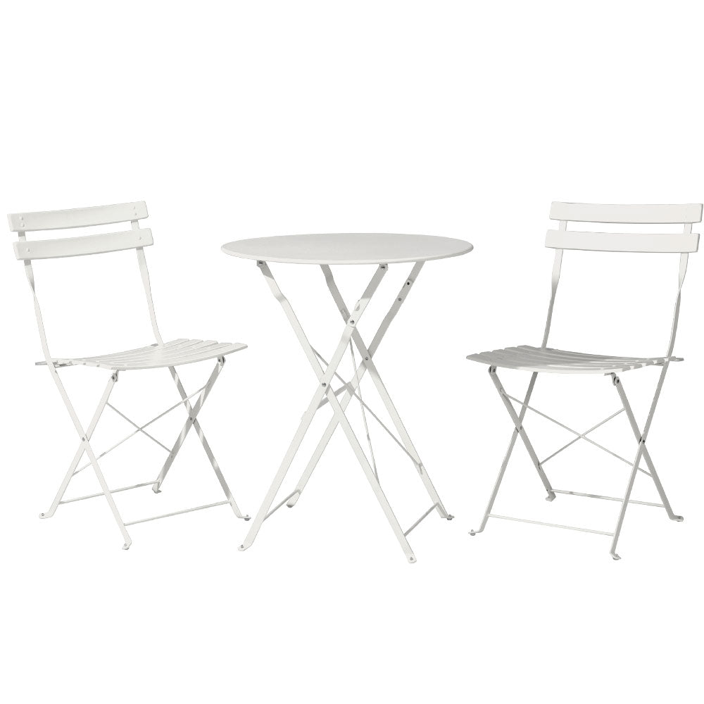 Gardeon 3PC Outdoor Bistro Set Steel Table and Chairs Patio Furniture White - VogueDecor.au