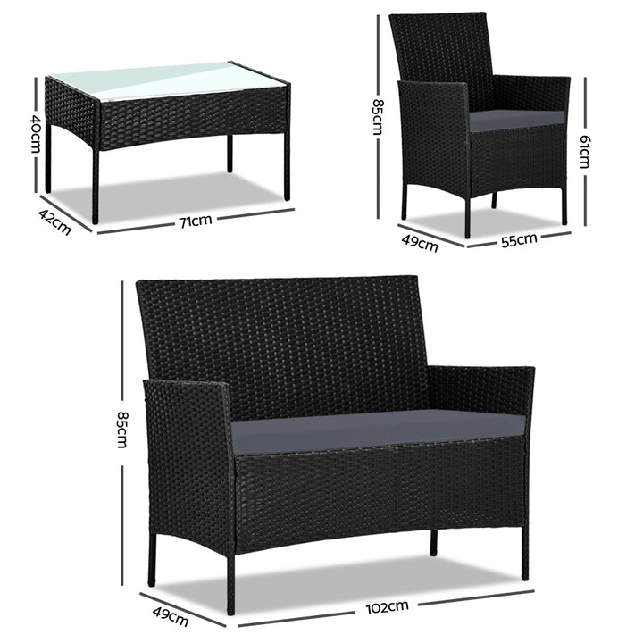 Gardeon 4 Seater Outdoor Sofa Set Wicker Setting Table Chair Furniture Black - VogueDecor.au