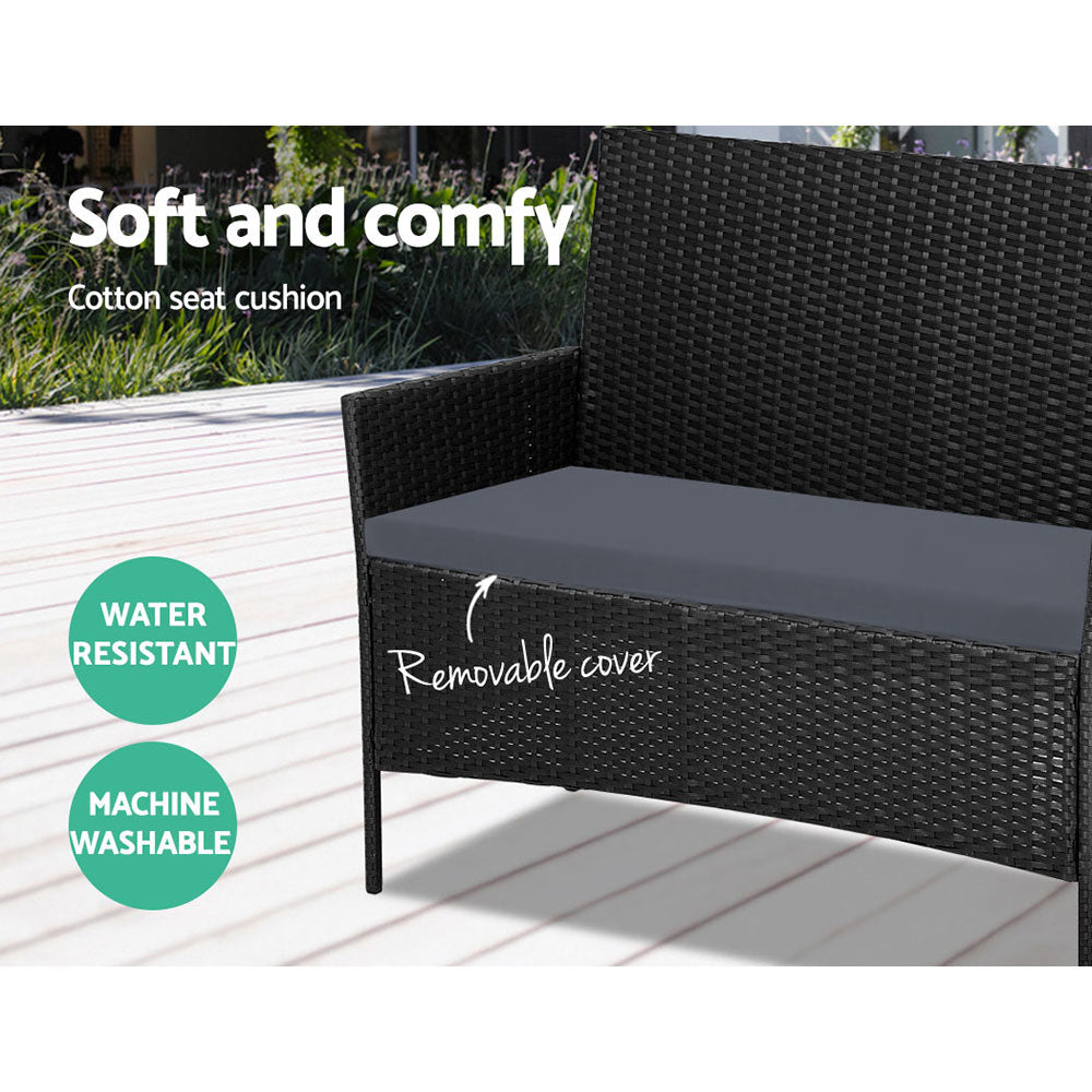Gardeon 4 Seater Outdoor Sofa Set Wicker Setting Table Chair Furniture Black - VogueDecor.au
