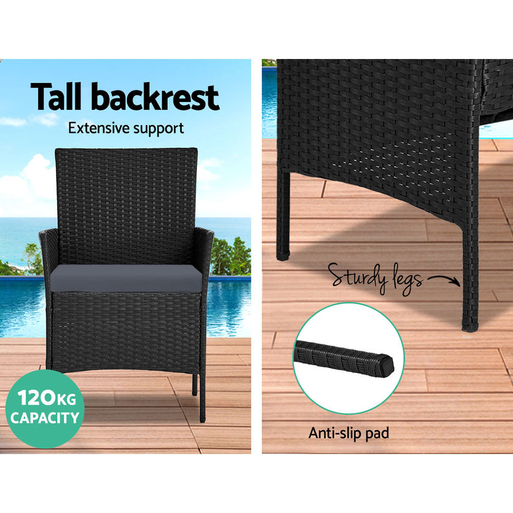Gardeon 4 Seater Outdoor Sofa Set Wicker Setting Table Chair Furniture Black - VogueDecor.au