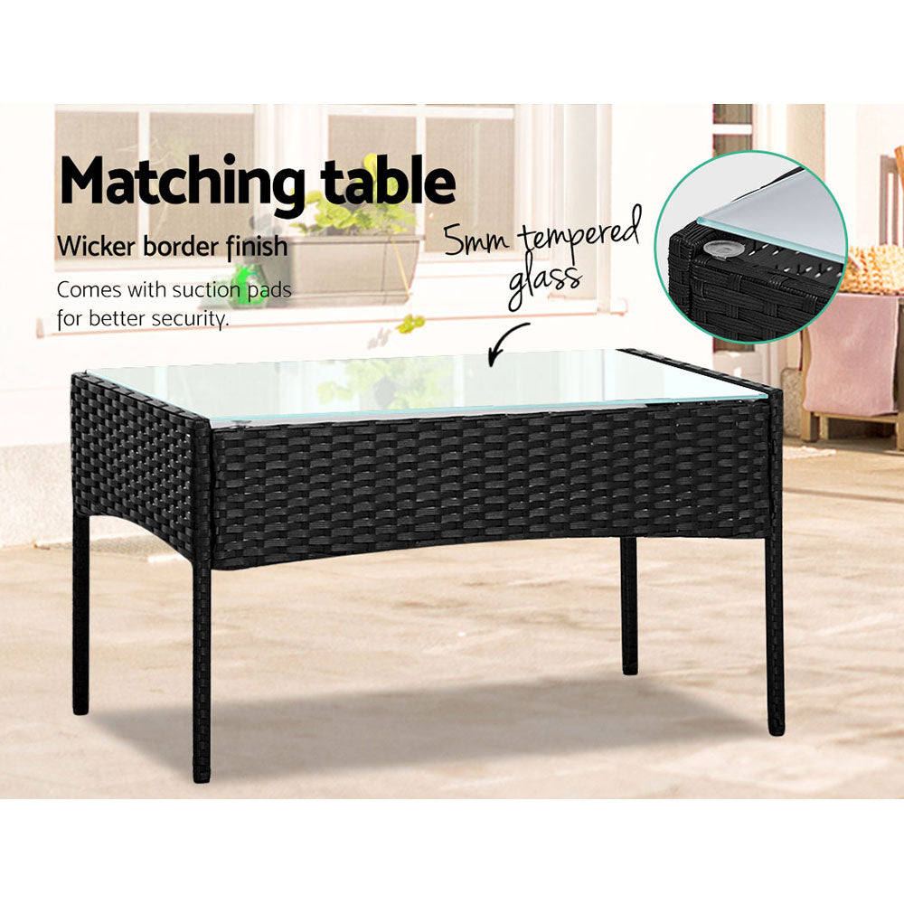 Gardeon 4 Seater Outdoor Sofa Set Wicker Setting Table Chair Furniture Black - VogueDecor.au