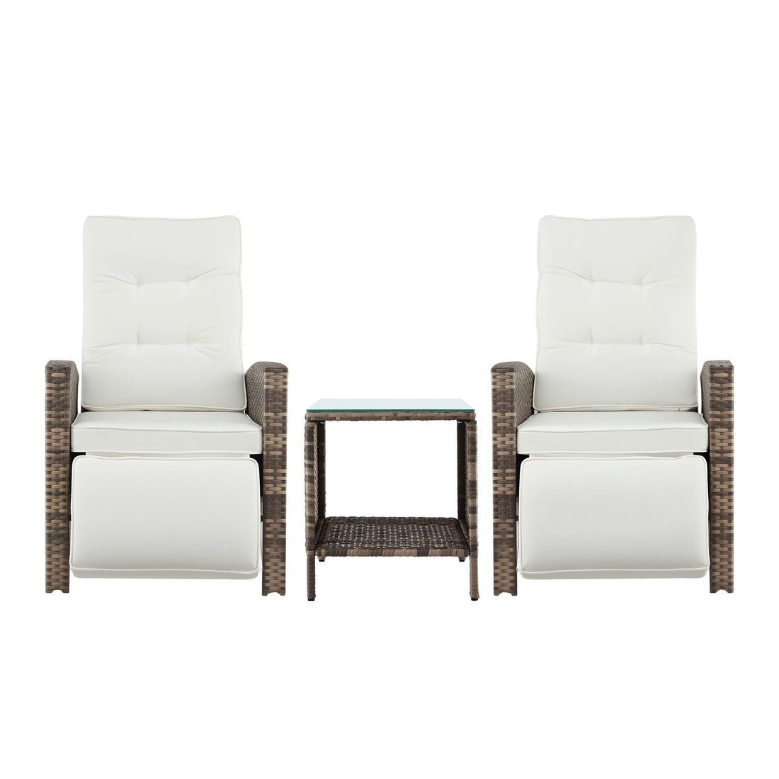 Gardeon 3PC Outdoor Bistro Set Recliner Chairs Table Sun lounge Patio Furniture Wicker Adjustable