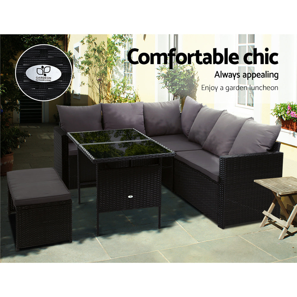 Gardeon Outdoor Dining Set Sofa Lounge Setting Chairs Table Bench Black Cover - VogueDecor.au