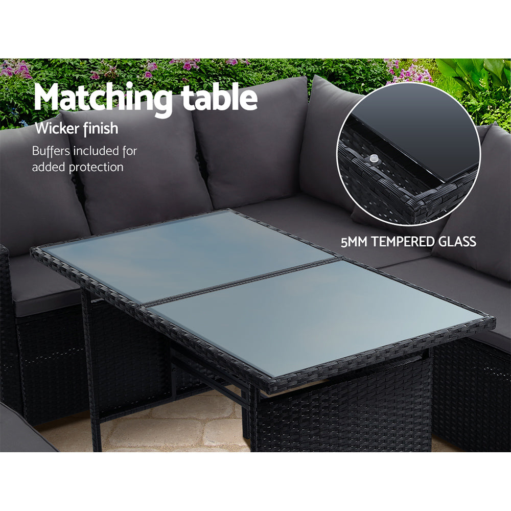 Gardeon Outdoor Dining Set Sofa Lounge Setting Chairs Table Bench Black Cover - VogueDecor.au