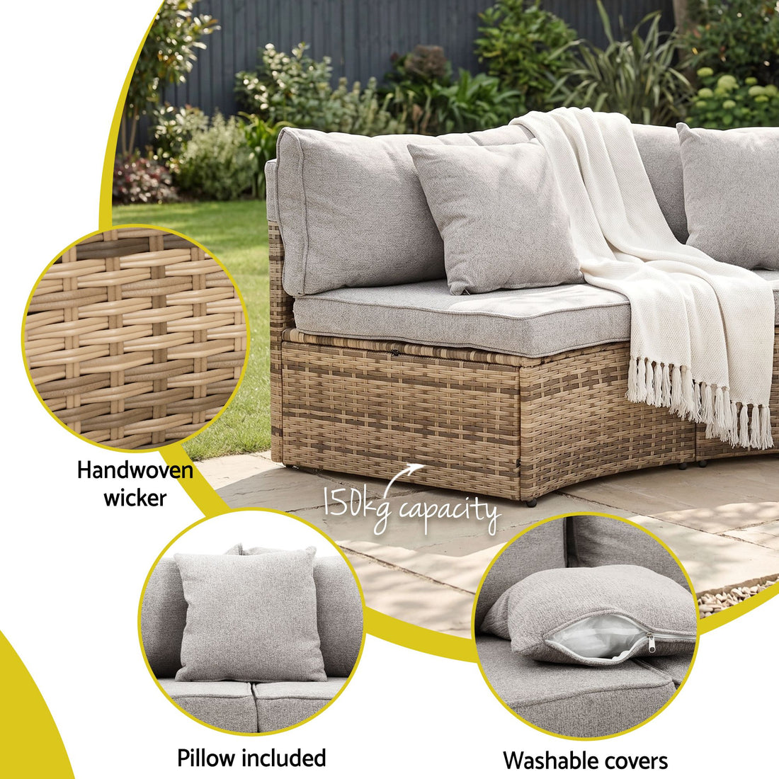 Gardeon 4 Seater Outdoor Sofa Set 7PCS Table Chair Brown Rattan Patio Furniture