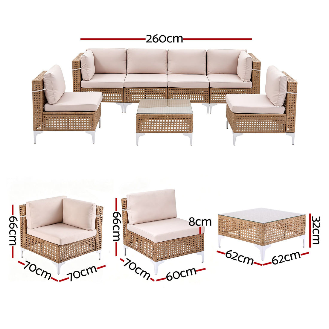 Gardeon 6 Seater Outdoor Sofa Set 7PCS Table Chair Set Garden Rattan Patio Furniture