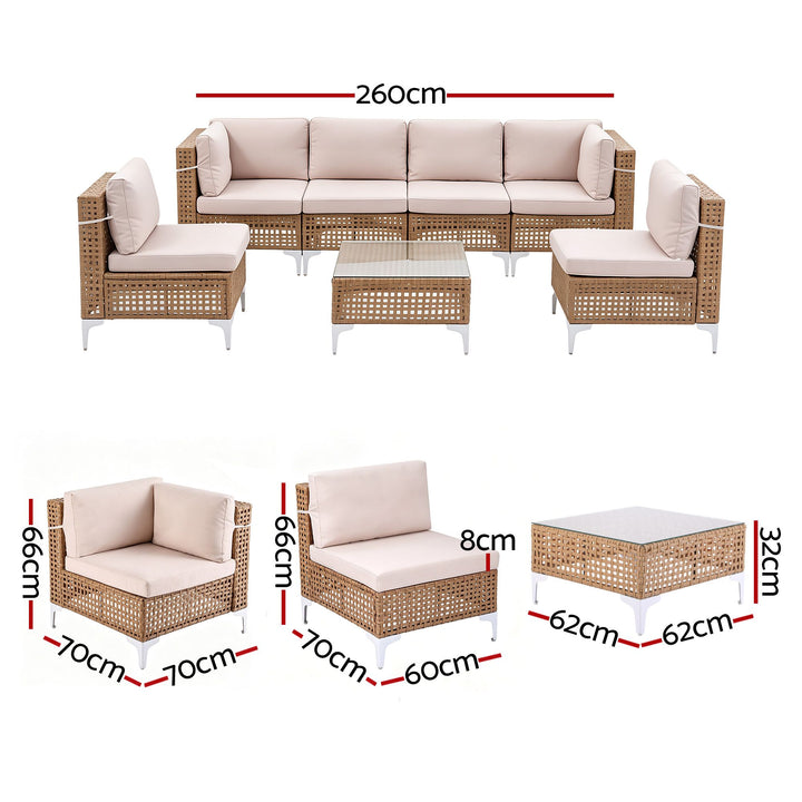Gardeon 6 Seater Outdoor Sofa Set 7PCS Table Chair Set Garden Rattan Patio Furniture