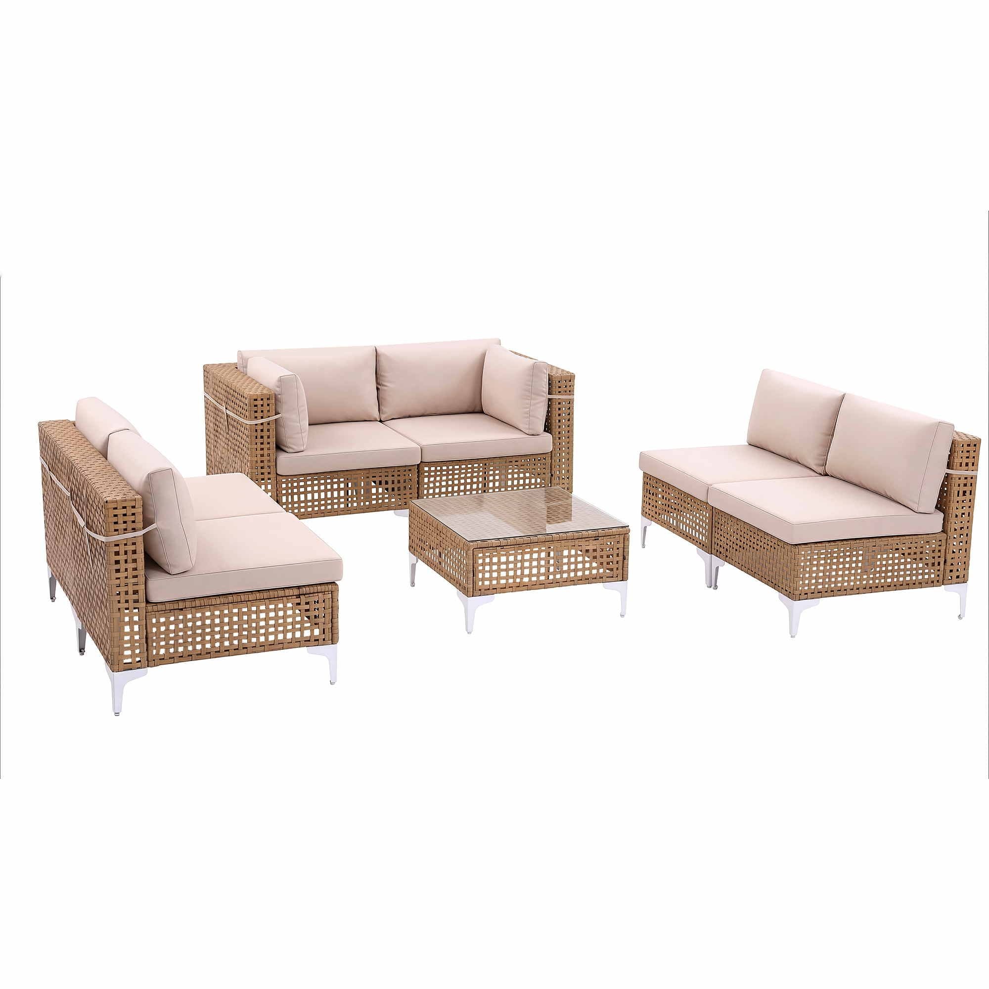 Gardeon 6 Seater Outdoor Sofa Set 7PCS Table Chair Set Garden Rattan Patio Furniture