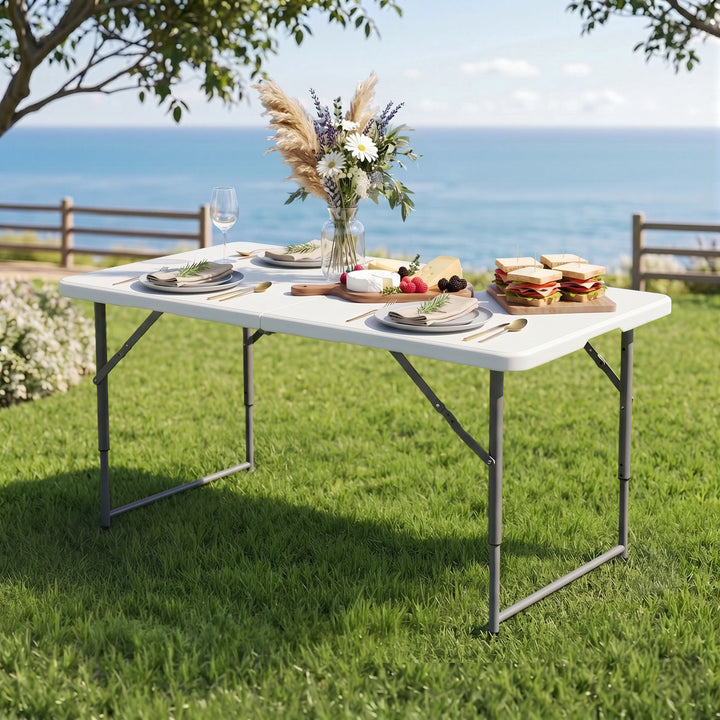 Gardeon 123cm Folding Table Portable Fold-in-Half with Handle Camping Picnic Adjustable Height