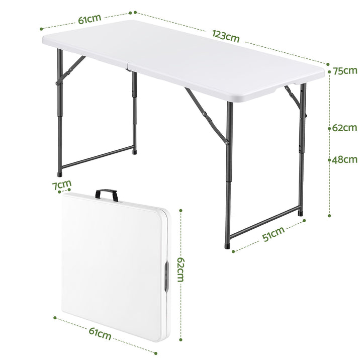 Gardeon 123cm Folding Table Portable Fold-in-Half with Handle Camping Picnic Adjustable Height