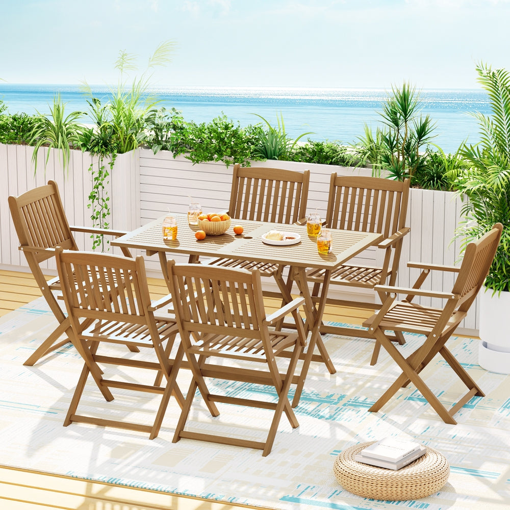 Gardeon Outdoor Dining Set 7 Piece Wooden Table Chairs Setting Foldable - VogueDecor.au