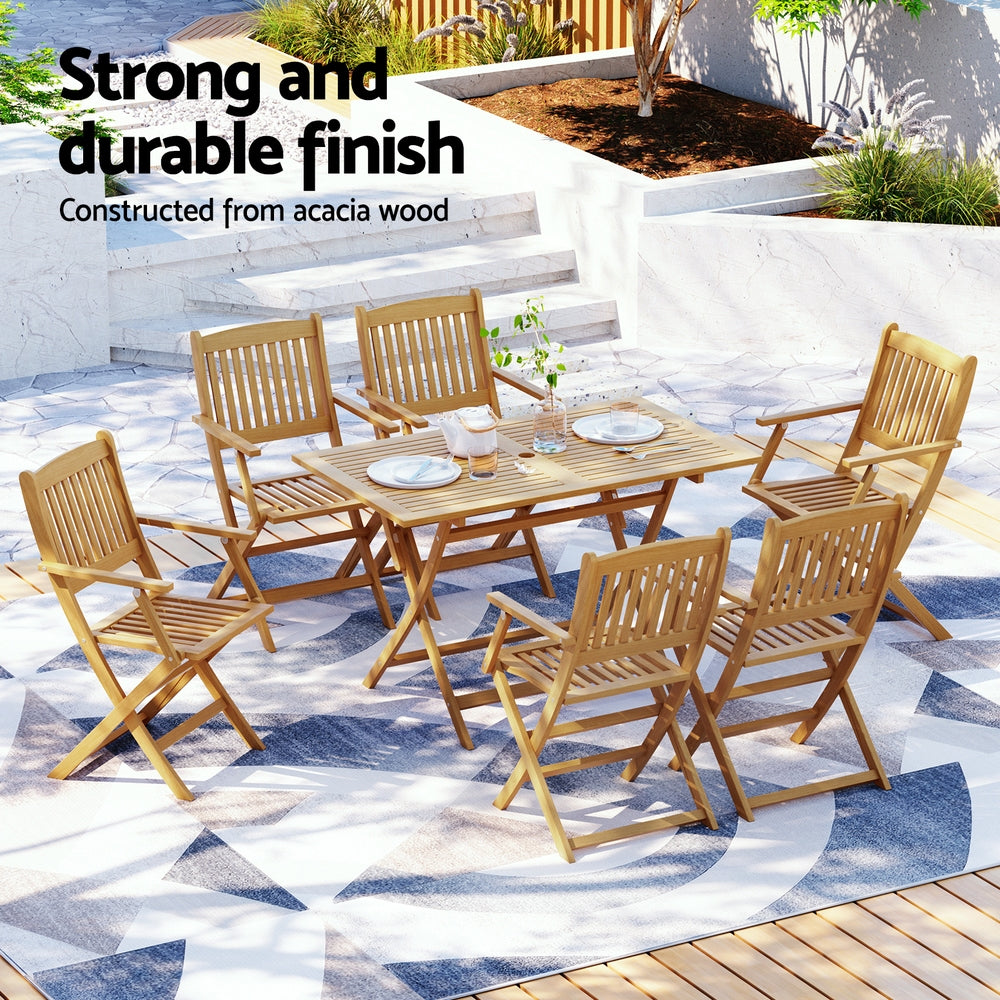 Gardeon Outdoor Dining Set 7 Piece Wooden Table Chairs Setting Foldable - VogueDecor.au
