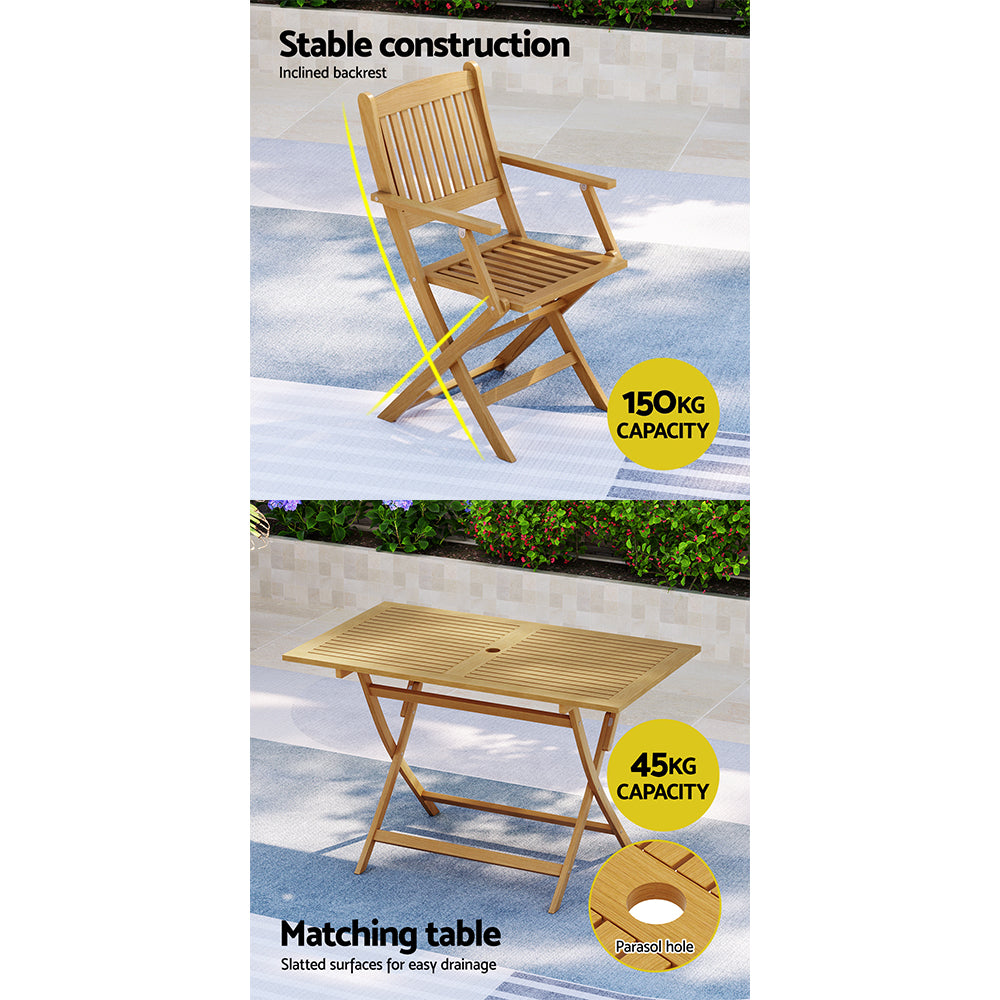 Gardeon Outdoor Dining Set 7 Piece Wooden Table Chairs Setting Foldable - VogueDecor.au