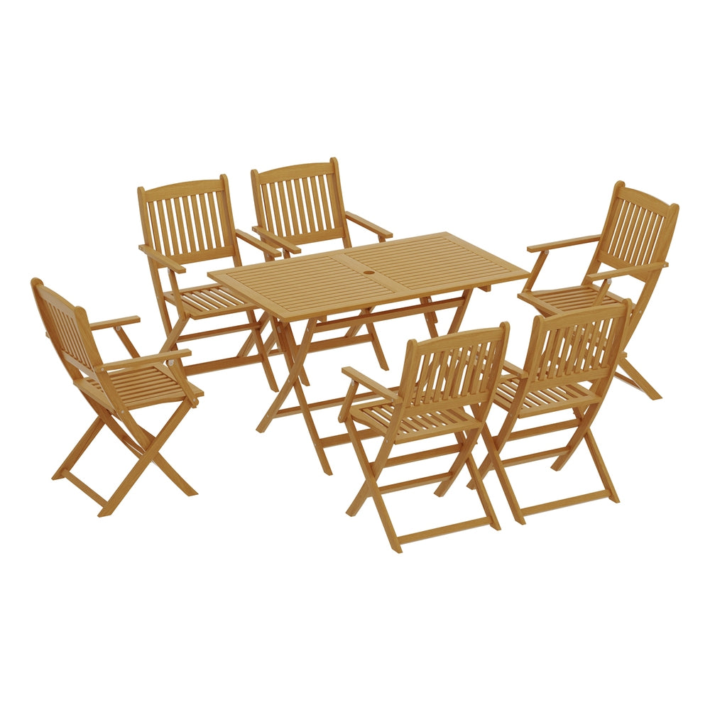 Gardeon Outdoor Dining Set 7 Piece Wooden Table Chairs Setting Foldable - VogueDecor.au