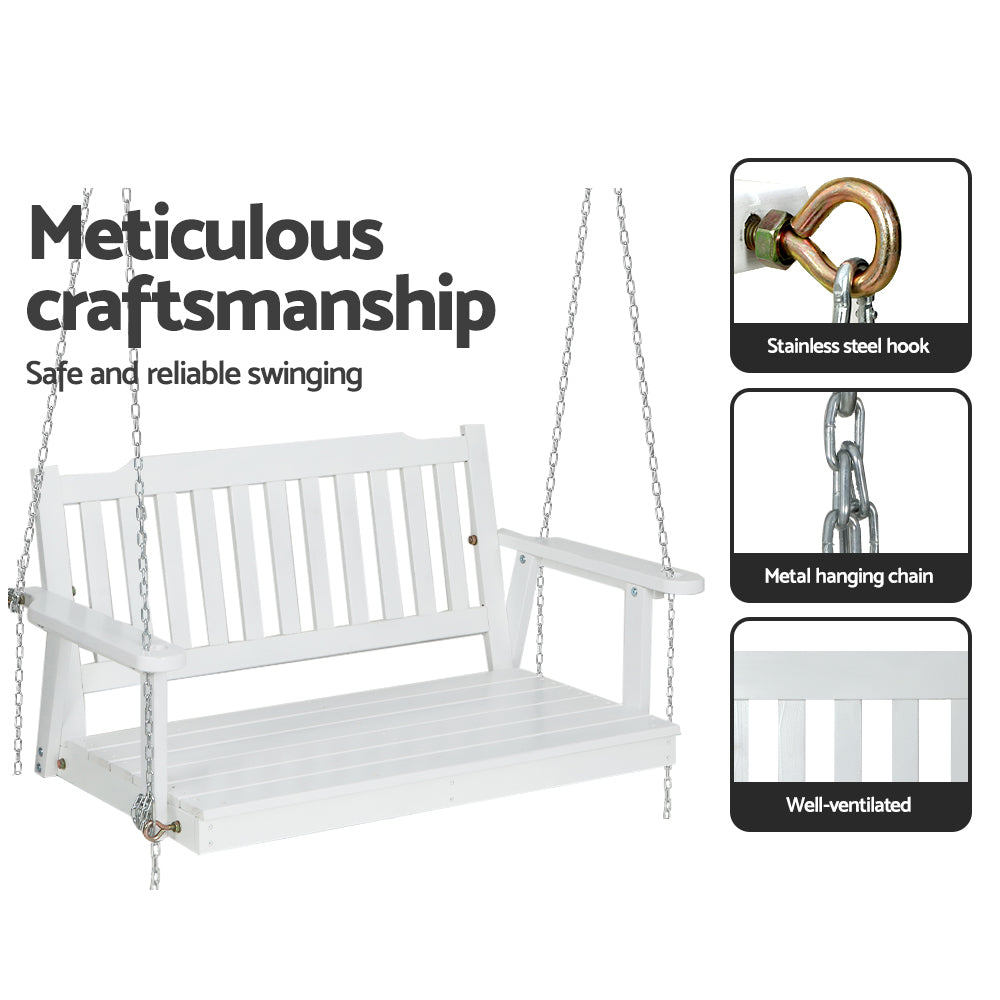 Gardeon Porch Swing Chair with Chain Garden Chair Outdoor Furniture Wooden White - VogueDecor.au