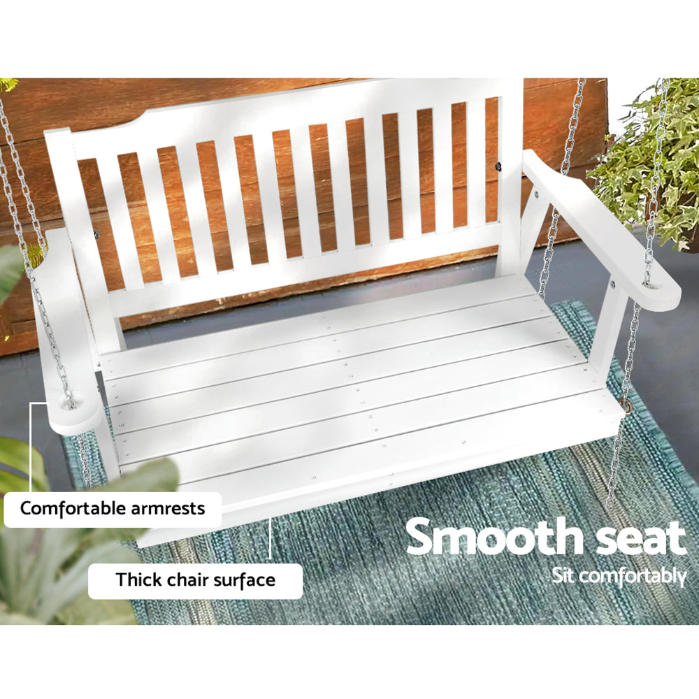 Gardeon Porch Swing Chair with Chain Garden Chair Outdoor Furniture Wooden White - VogueDecor.au