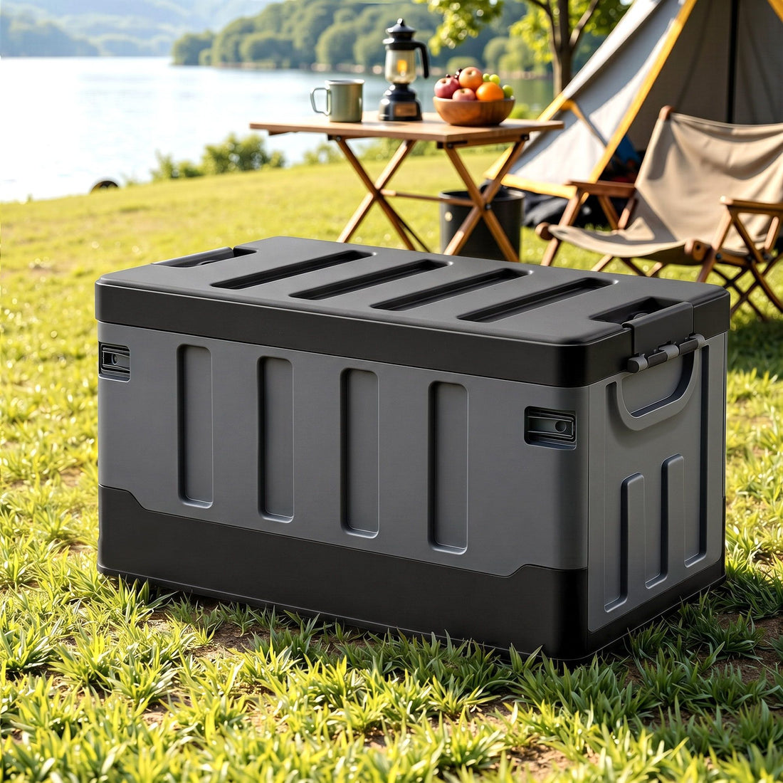 Gardeon Collapsible Outdoor Storage Box 60L Stackable Folding Camping Organizer Black