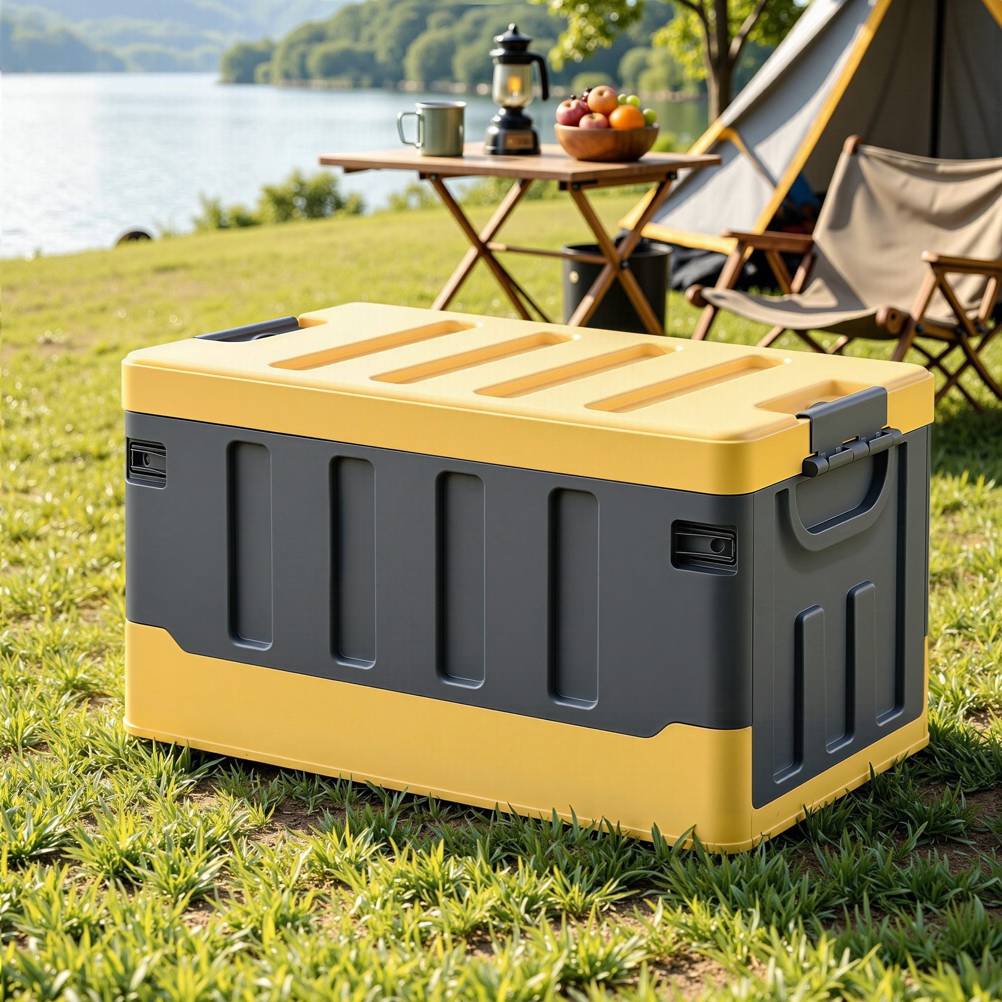 Gardeon Collapsible Outdoor Storage Box 60L Stackable Folding Camping Organizer Yellow