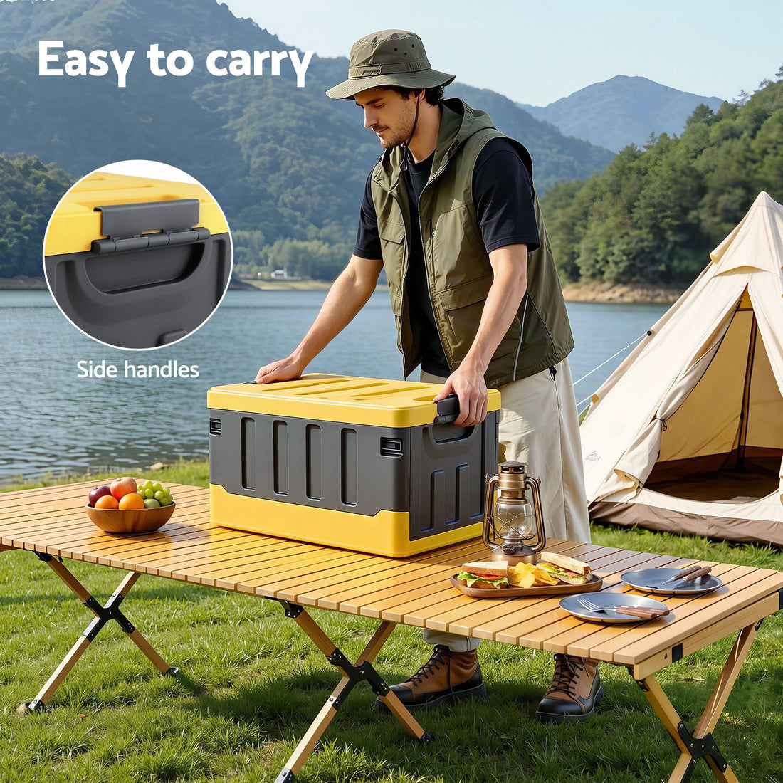 Gardeon Collapsible Outdoor Storage Box 60L Stackable Folding Camping Organizer Yellow